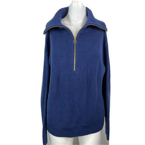 Talbots Sweater Womens Sz M Blue Knit‎ Pima Cotton Pullover Zip Thick